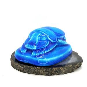 Classic Blue Glaze Egyptian Revival Scarab Figurine.